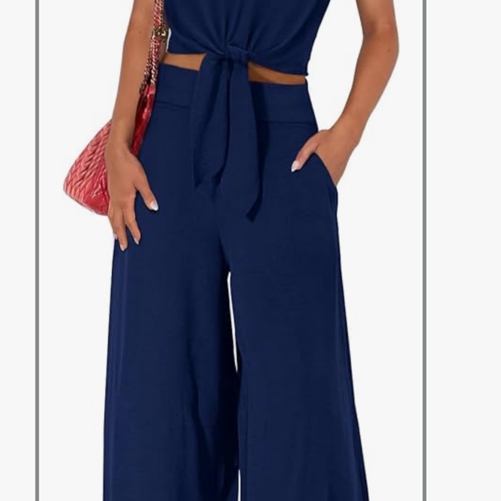 Chic Women's Wide-Leg Navy Pants
